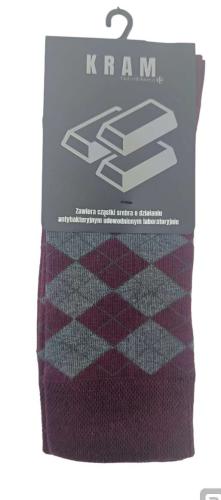 KRAM Natura Medica Skarpety za kostkę Bordowe w szare romby, rozm.43-46-26635