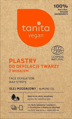 Tanita Vegan Plastry do Depilacji Twarzy z Woskiem Olej Migdałowy 12 szt-17327