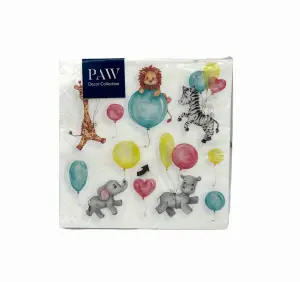Paw Serwetki urodzinowe Przyjęcie zwierzątek 33x33 cm 20 szt z bibuły