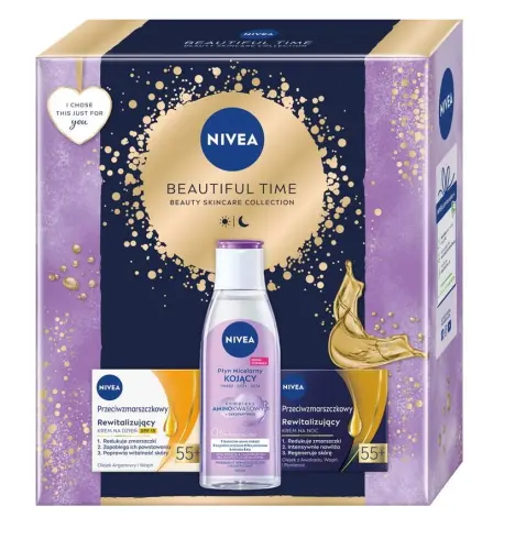 NIVEA WOMAN Zestaw prezentowy Beautiful Time, Płyn micelarny, Przeciwzmarszkowy krem na dzień i na noc 55+-27346