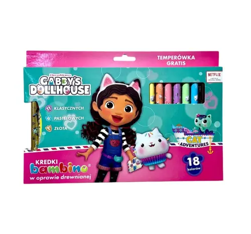 BAMBINO Kredki drewniane KOCI DOMEK GABI 18 szt-29586