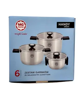 MG Home Zestaw Garnków ze składanymi uchwytami 16/20/24 cm 