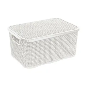 BRANQ Kosz z pokrywą 19L Rattan Biały 