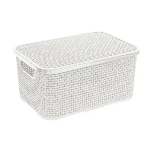 BRANQ Kosz z pokrywą 19L Rattan Biały -32951