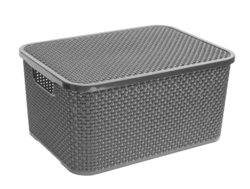 BRANQ Kosz z pokrywką 19L Szary Rattan -32952